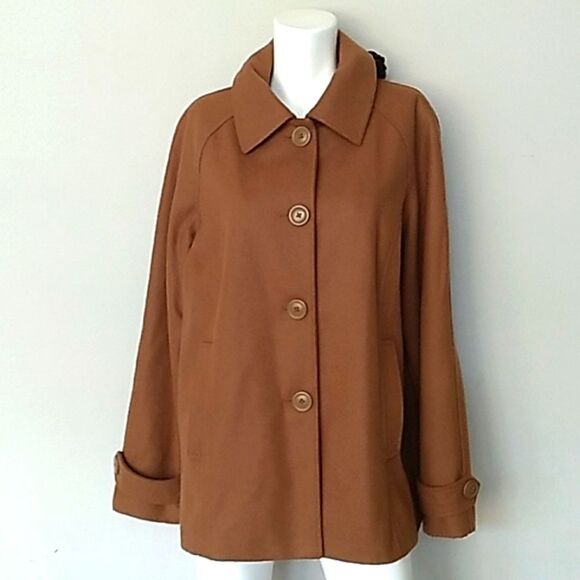 George Wool Blend Camel Color Coat & Scarf. Sz Large NWOT - Picture 2 of 15
